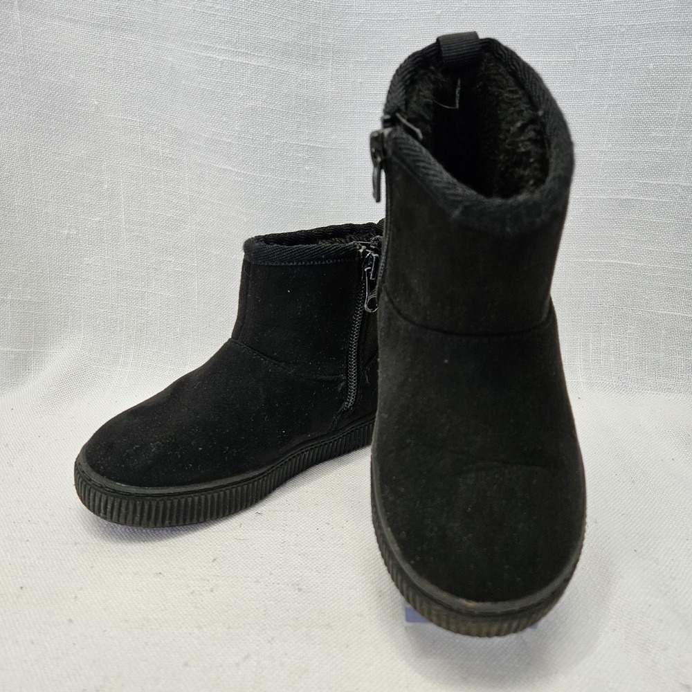 Cat and Jack Ankle Boots Girls‎ 8 Black Faux Suede Fur Lined Winter Shoes Cozy
